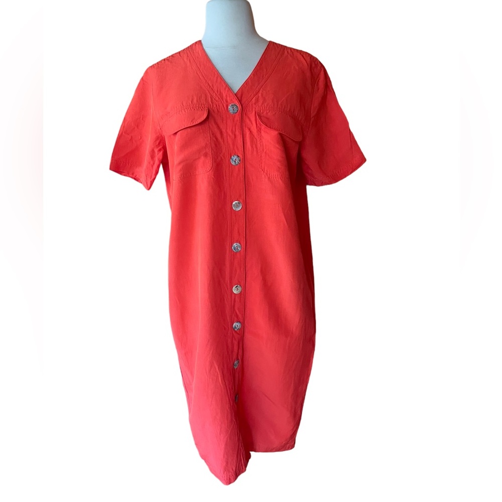 1980s Tess Silk/Linen Button‎ Down Dress